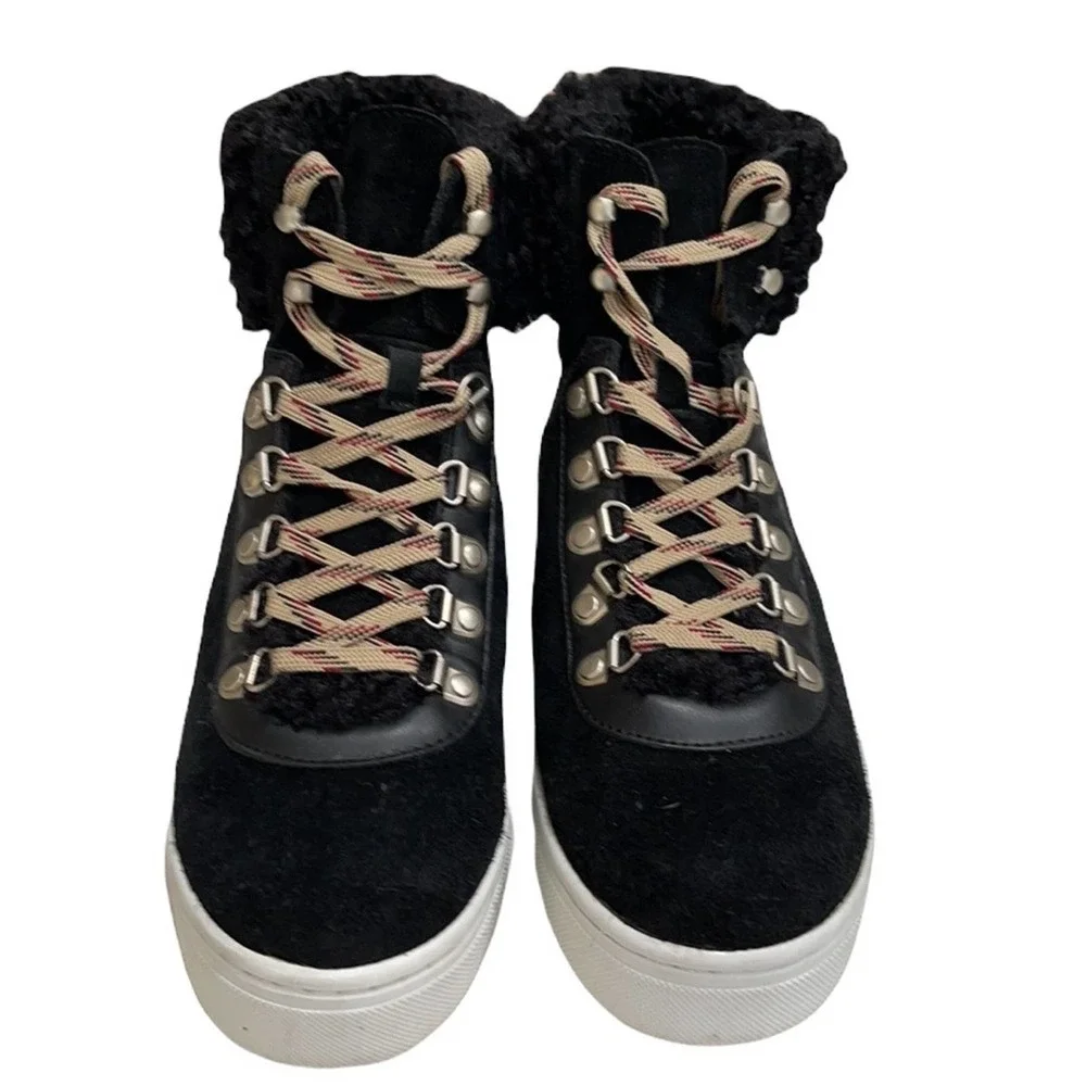 Sam Edelman Luther Suede and Faux Shearling High Top Sneaker SZ 9 Black